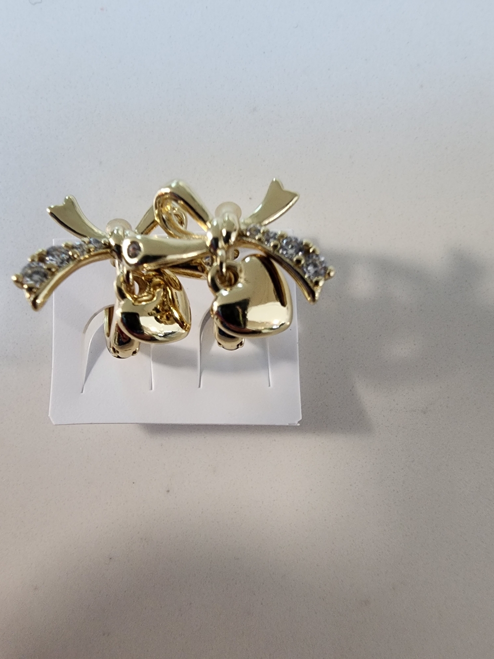 Gold-Tone Bow and Heart Drop Earrings with Crystal Accents